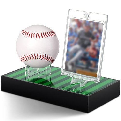 Reallnaive Acrylic Baseball and Card Display Case, Base Ball Holder, Green Lawn Base and Transparent Viewing Display Case Ball Protector for Memorabilia Showcase Autograph Gift