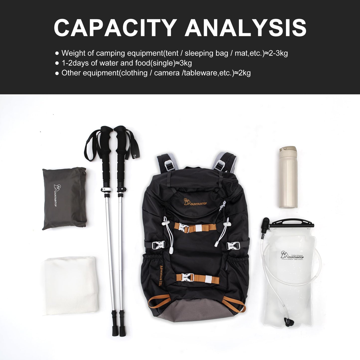 MOUNTAINTOP Small Hiking Backpack 28L Travel Daypack Lightweight for Women for Outdoor Camping