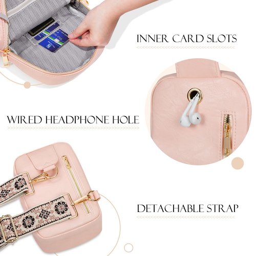 MoKo Vegan Leather Sling Bag - Small Trendy Casual Adjustable Detachable Shoulder Strap Crossbody Bags for Women and Men Daily Hiking Travel, Light Pink