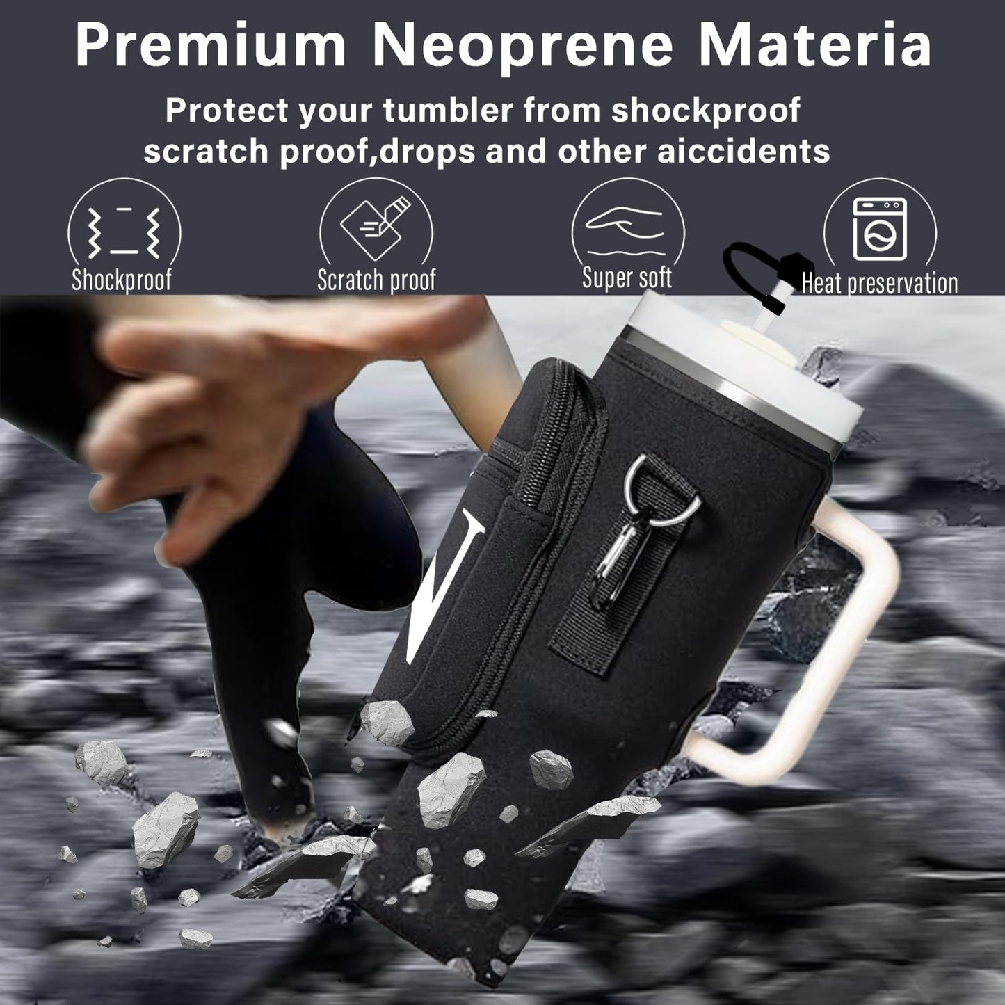 Adoryoung Stanley Cup Holder with Strap, 40 oz Stanley Cup Bag Carrier for Tumbler, Water Bottle Carrier Holder Sling Bag with Phone Pocket, Adjustable Strap& Straw Cover, Stanley Cup Accessories (M)