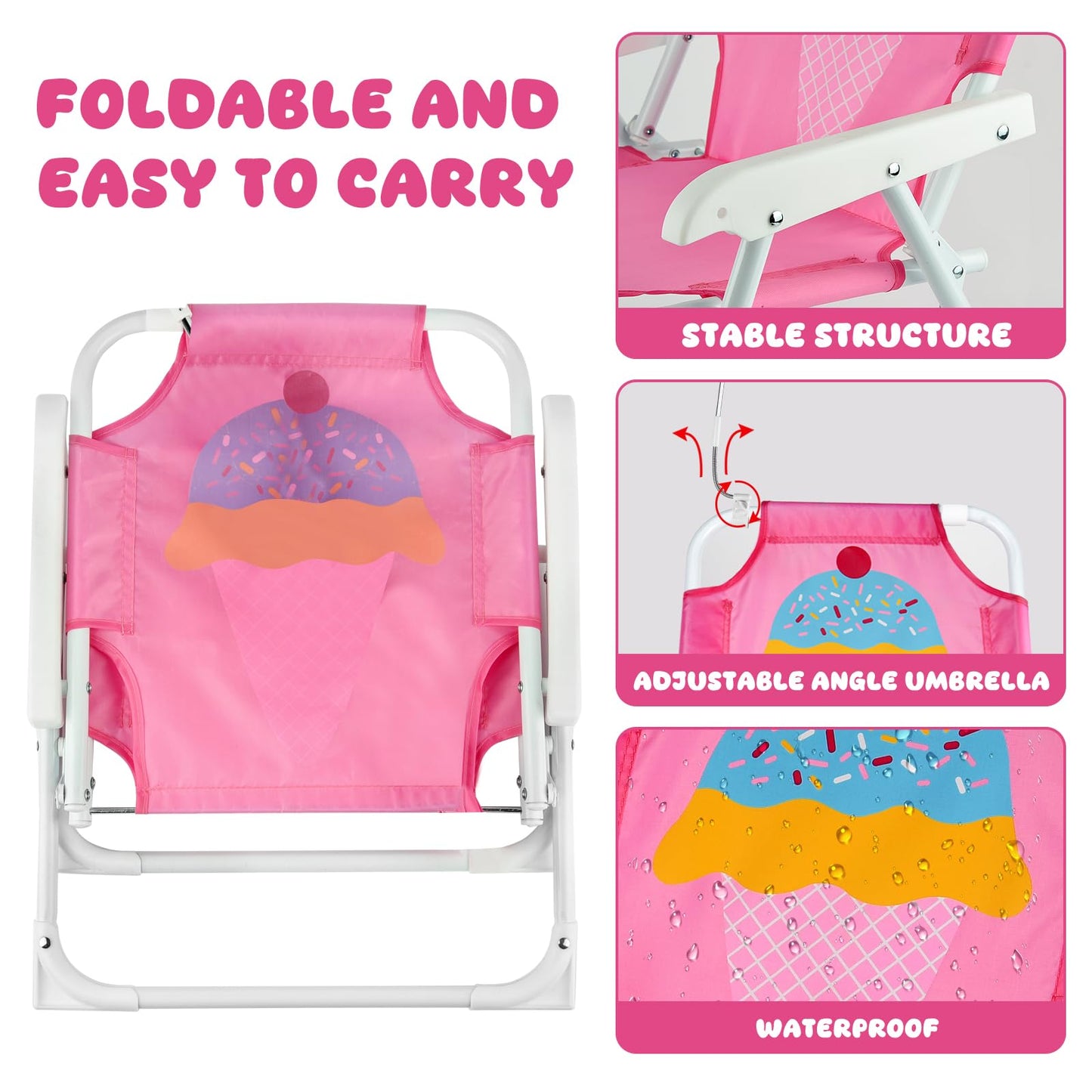 PLULON Kids Beach Chair with Umbrella Folding Lawn and Camping Chair with Summer Shade Children's Beach Chair for Pool Travel Outdoor(for 1-5 Years Old)