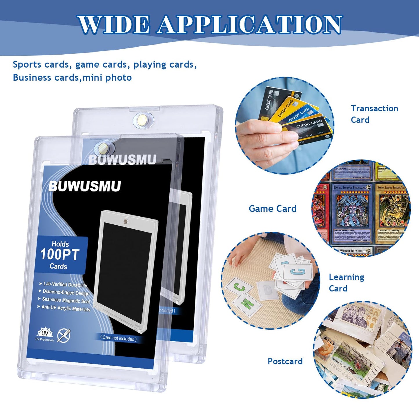 50 Pcs 100 Pt Acrylic Magnetic Card Holders One Touch Card Holder Clear Card Protectors Hard Plastic Magnetic Card Case for Sports Baseball Trading Card Storing Displaying(2.5 x 3.54 Inch)