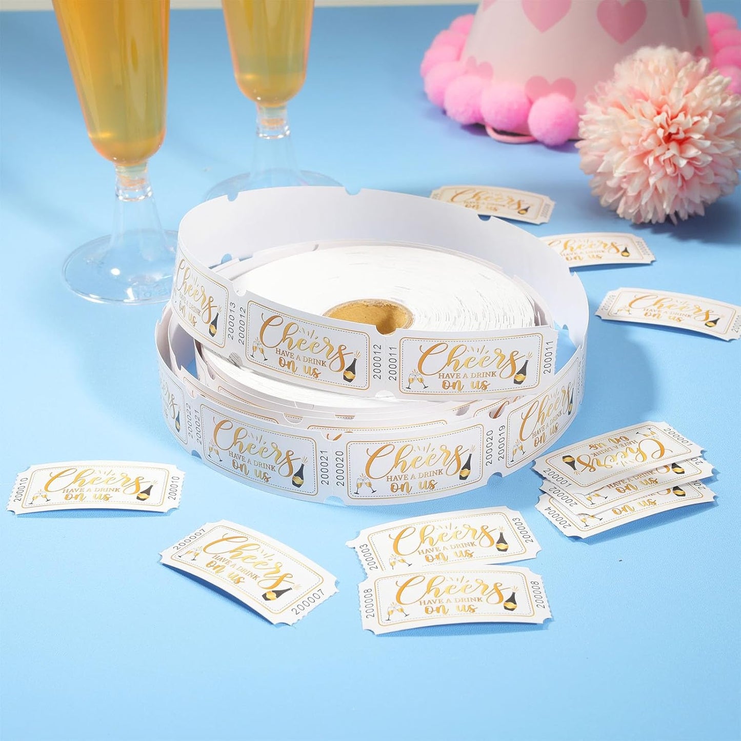 1000 Pcs Drink Ticket Single Raffle Tickets Roll Cocktail Design Free Drink Ticket for Events Wedding Work Formal Parties Leisure Class Reward