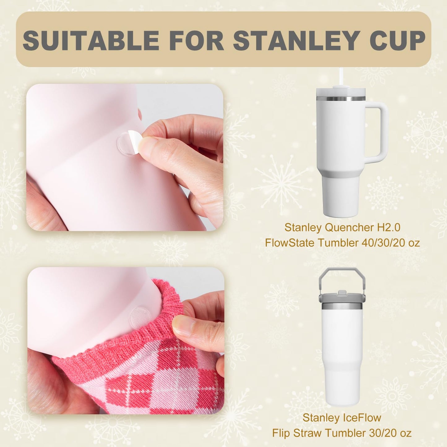FXTBE Knitted Sleeve for Christmas Stanley Cup Accessories, Knitting Boot Bottom for Stanley Quencher 40 oz 30oz 20 oz Sleeves for Water Bottle Christmas Accessory Set, Red Green Pink