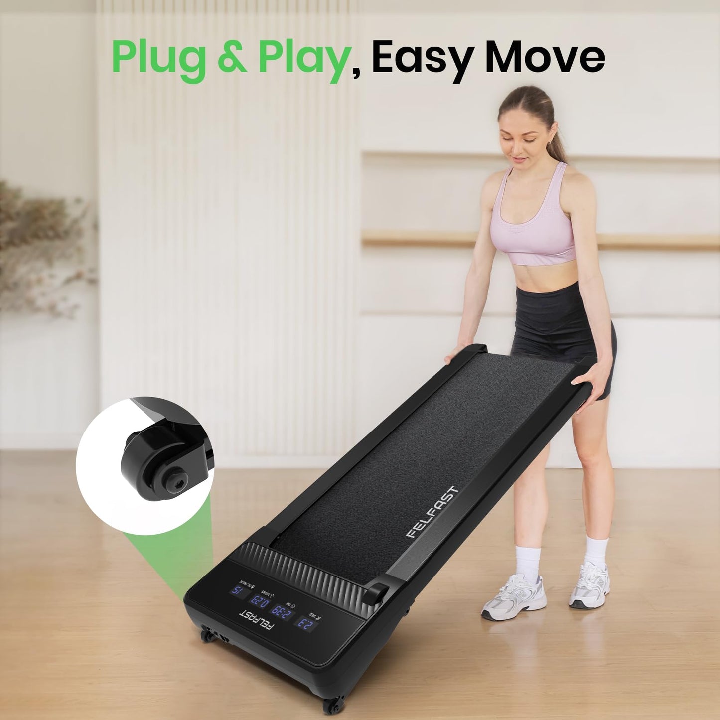 FelFast Walking Pad with 12% 6° Auto Incline, Under Desk Treadmill for Home Office w/Remote Control, 6 HIIT Mode, 265 Lbs Weight Capacity, 4 MPH Max, Desk Treadmill in LED Display, Black