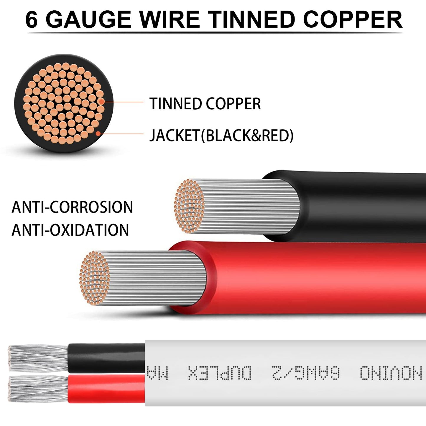 6 Gauge Marine Wire,6 AWG 10ft Duplex Marine Grade Wire Tinned Copper Boat Electrical Cable for Boat/Automotive/RV/Camper Outdoor Use