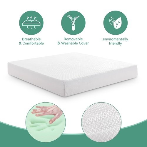 Opoiar RV Mattress 10" King,Green Tea Medium Firm Memory Foam Mattress in a Box,Pressure Relief,Campers/Trailers/Trucks Mattress in a Box,CertiPUR-US Certified,Made in USA