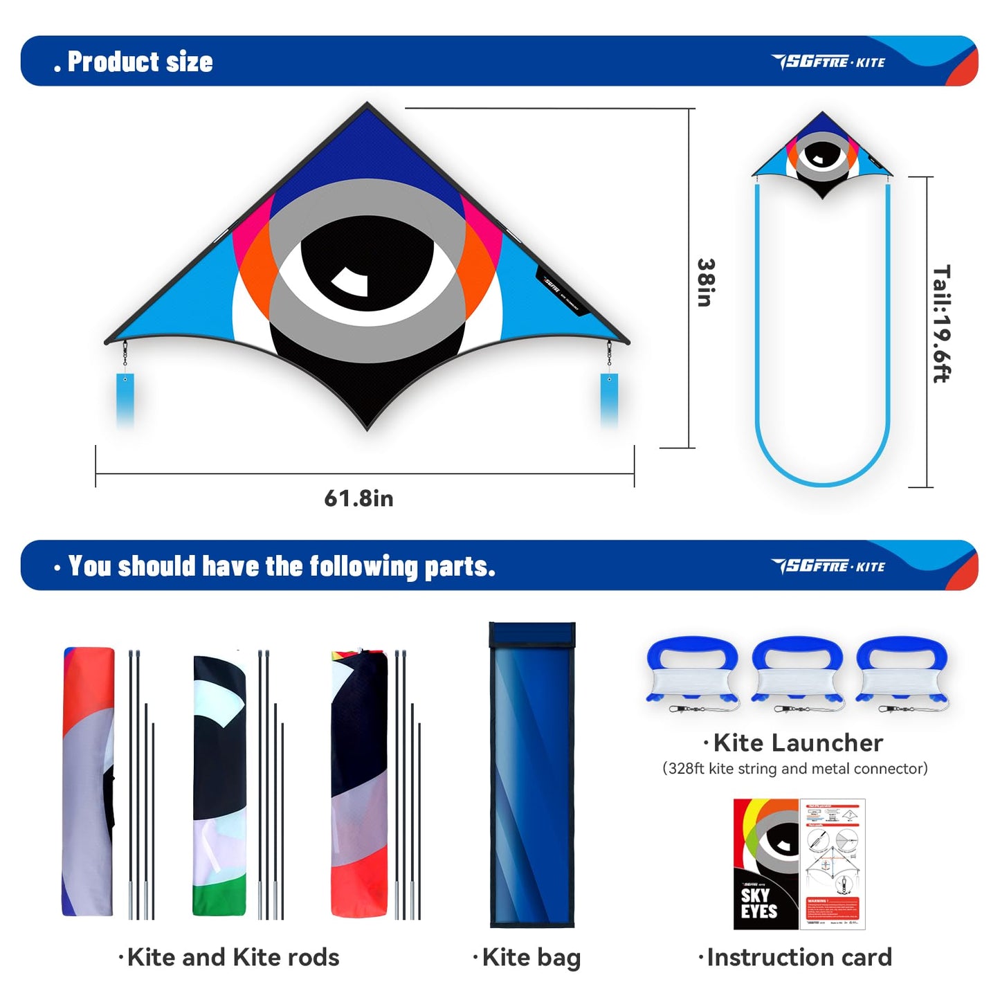 Delta Kite Set for Kids and Adults,Extremely Easy to Launch for Beginners, Perfect for Beaches and Parks,ites for Beach Trip Park Family Outdoor Games and Activities (Eye of The Sky Blue,red,green, 3)
