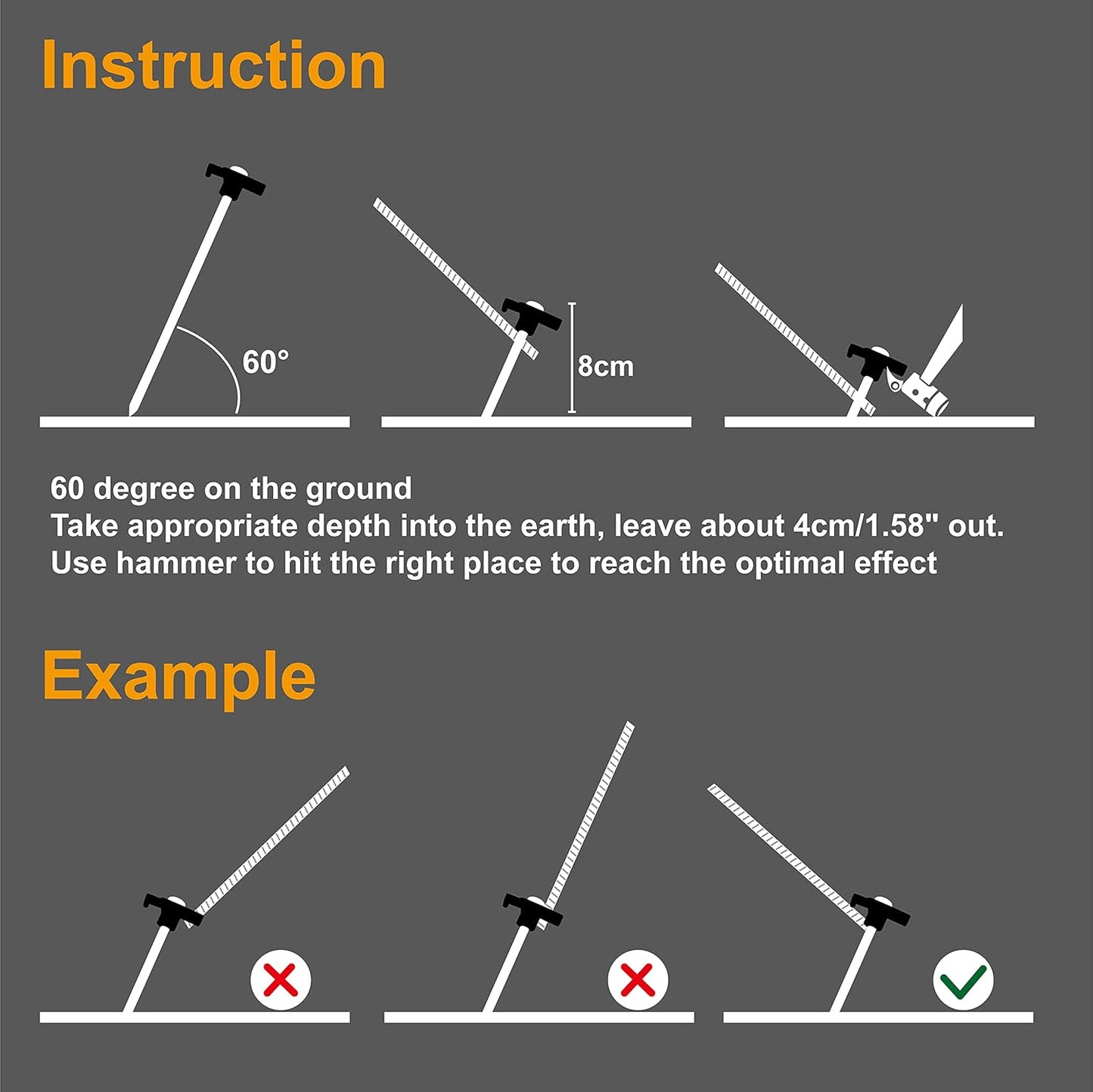 ABCCANOPY 11 Inch Tent Stakes 10 Pcs Non-Rust Metal Ground Anchors, Heavy Duty Spikes with 4 Ropes for Outdoor Camping, Orange