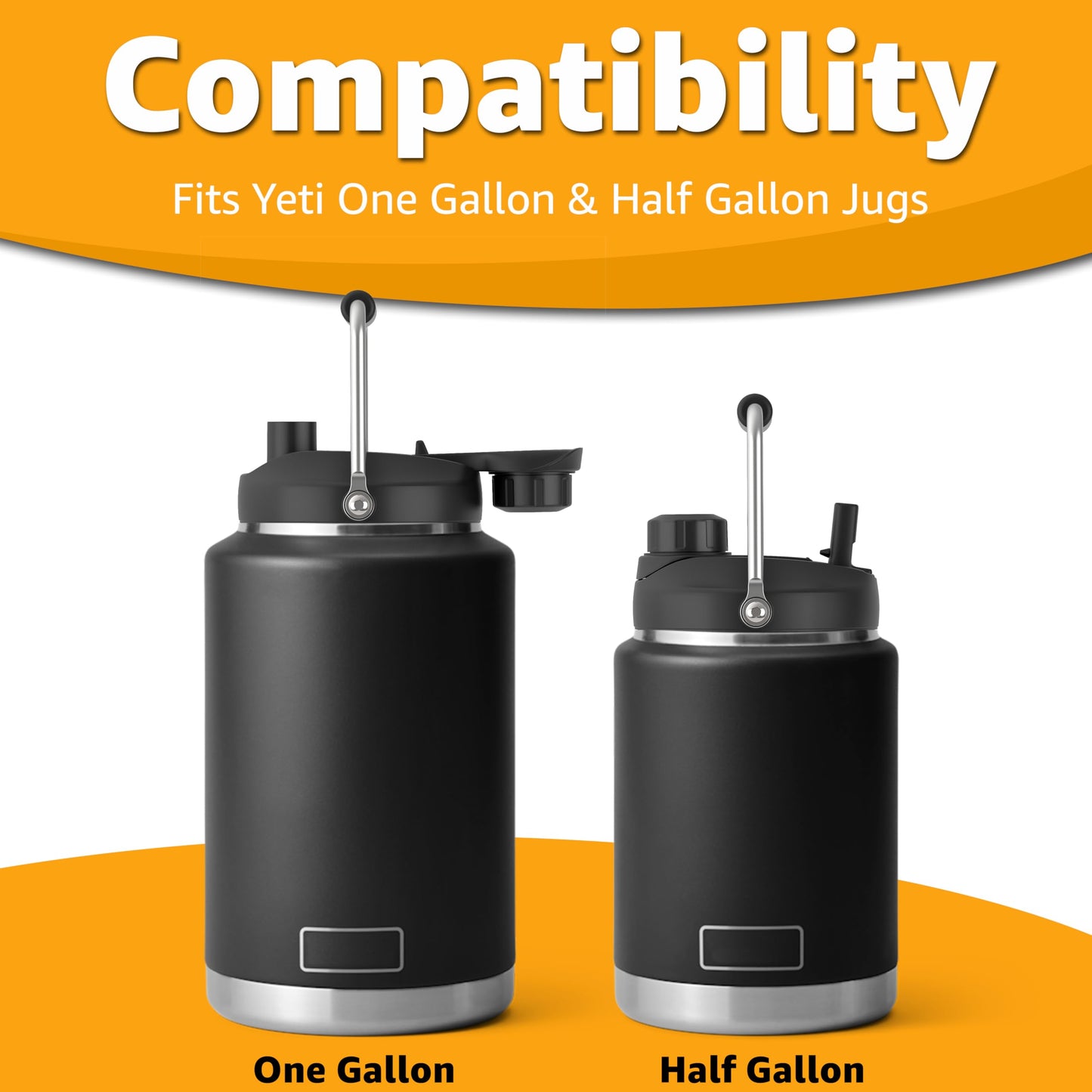 Jmoe USA Improved Jug Lid for Yeti Half Gallon and One Gallon Rambler Jugs | 2 in 1 Replacement Lid | Large Chug Spout and Leakproof Flip Straw | BPA Free Plastic | Includes 4 Straws