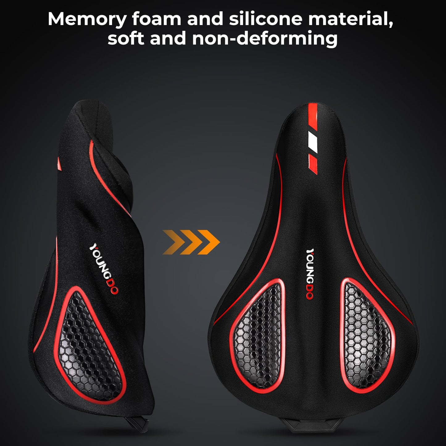 YOUNGDO Bike Seat Cushion with Waterproof Gel Bike Seat Cover, 11.2" x7.4, Bicycle Seat Cushion for Bike Seat, Shock Absorbing, Seats Cushion Fit for Peloton, BMX, MTB & Road