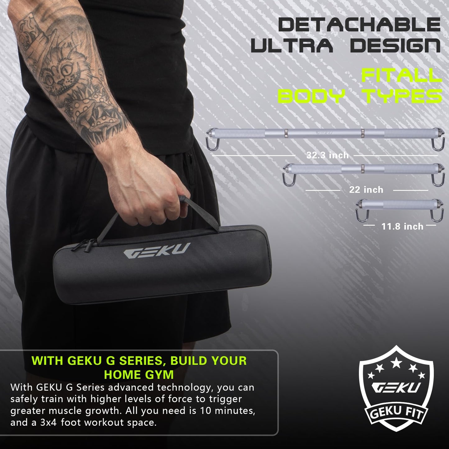 GEKU FIT Aluminum Resistance Band Bar, 3-Section Detachable Heavy Duty Workout Bar for Resistance Band Exercises, Strength Training, and Home Gym (Metal Bar-Enlarged Hooks)