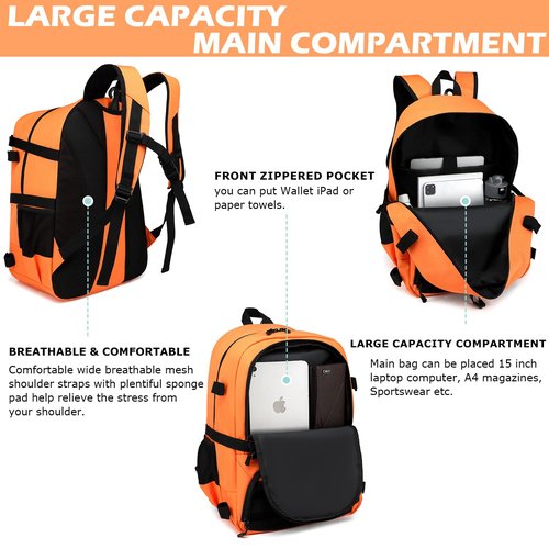 SLINRKE Lacrosse Bag with 2 Stick Holders Tactical Style Lacrosse Equipment Backpack with Separate Shoe Compartment for All Field Hockey Gear (Orange)