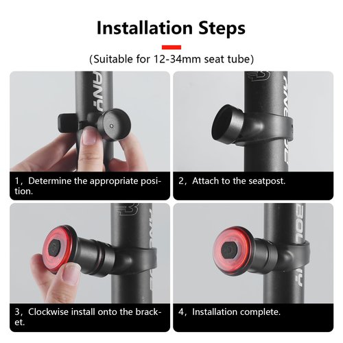 BOLANY Bike Light - Smart Brake Sensing Round Seatpost Taillight | 100 Lumens, 7 Modes, Waterproof, Long Battery Life | Cycling Safety Rear Lights for Night Ride