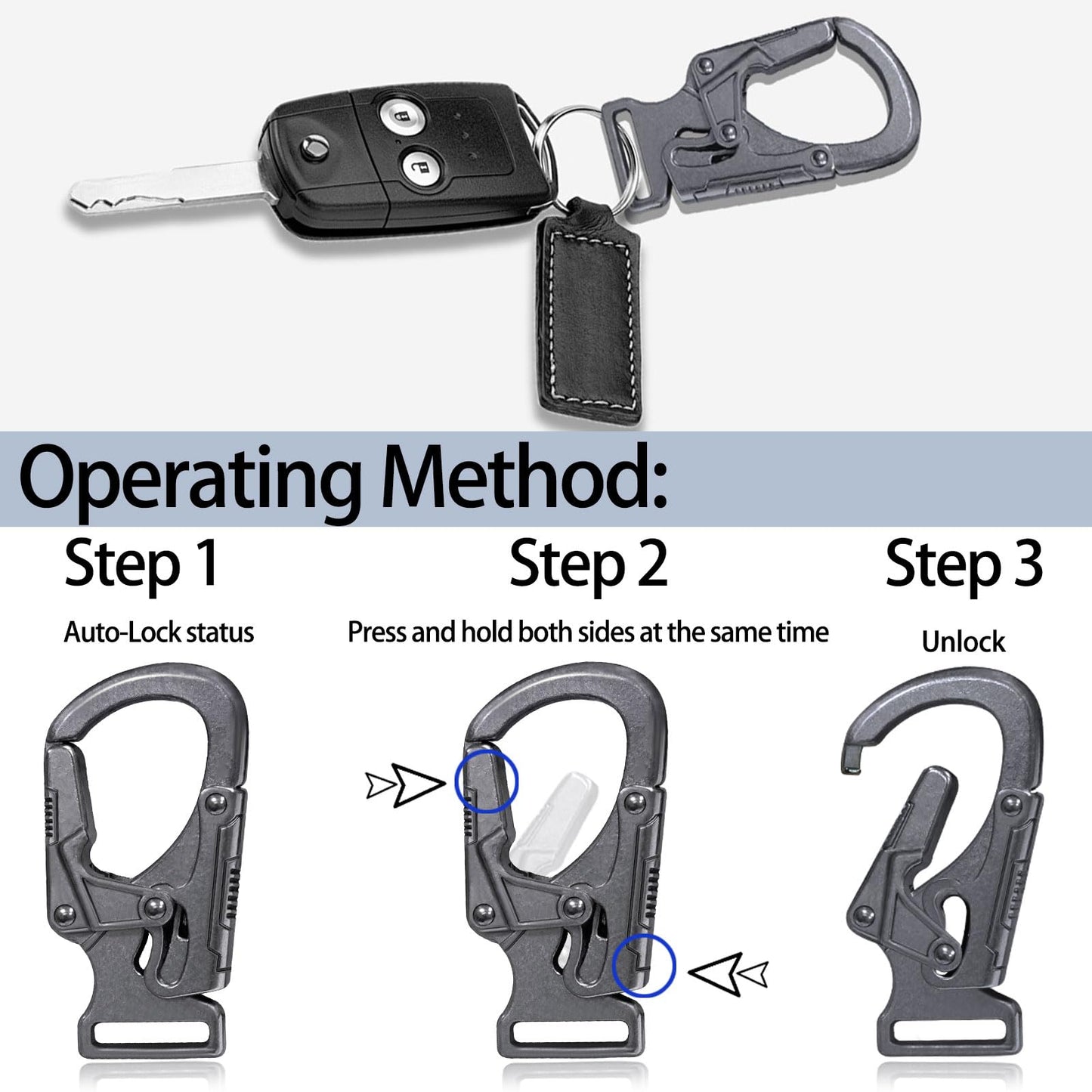 Ahiller Carabiner Clip,1.9'' Alloy Car Keychain Clip with 2 Key Ring,Outdoor Hooks,Small Key Holder for Man and Women（Gunmetal-1P）