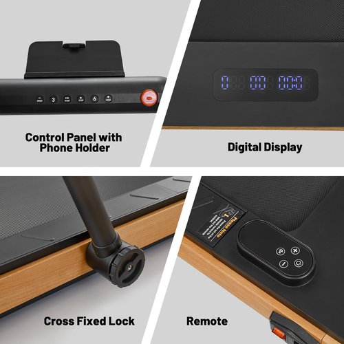 Maksone Folding Wooden Treadmill 4D Adjustable Handlebars Extra Wide 42'' and Long Running Deck,Capacity Heavy Duty Desk Treadmill,Quiet 55dB for Home Gym