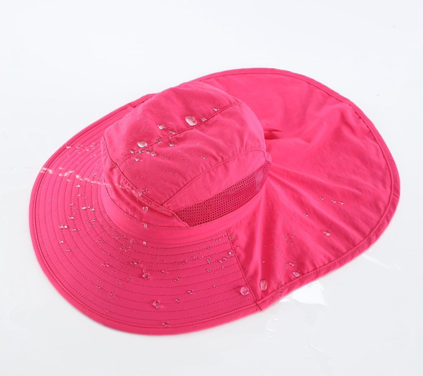 Home Prefer UPF50 Wide Brim Kids Sun Hat Neck Flap Girls Sun Protection Beach Hat Hot Pink Large