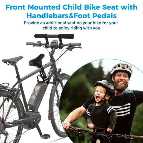 Lnrueg Kids Bike Seat for Adult Bike, Kid Bike Seat with Handlebar and Foot Pedals, Front Mounted Child Bike Seat for Mountain Bikes, Parent-Child Cycling Seat Kit for Children 2-6 Years
