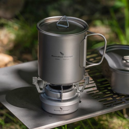 Boundless Voyage Titanium Spirit Burner Mini Alcohol Stove with Brackets Outdoor Camping Stove Multi-Fuel Stove, Lightweight and Versatile ti2001c