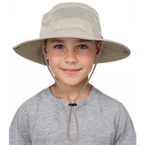 Century Star Outdoor Kids Sun Hat UPF 50+ Quick Dry Adjustable Bucket Hat Windproof Waterproof Beach Fishing Safari Hat Beige 5-13T