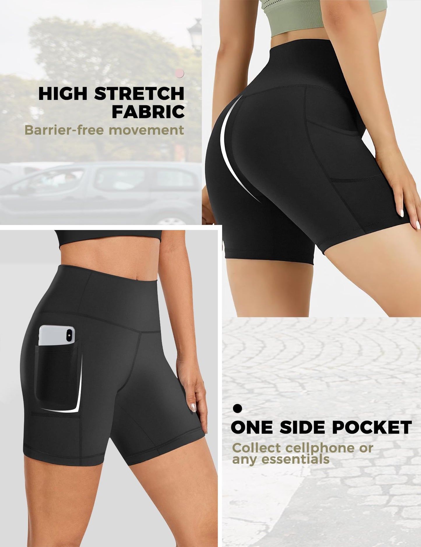 Womens 5" Biker Shorts with Pockets High Waisted Tummy Control Yoga Workout Gym Stretchy Spandex Shorts Leggings Compression Athletic Run Bicycle Cycling Volleyball Exercise Dance Bike Shorts Tights