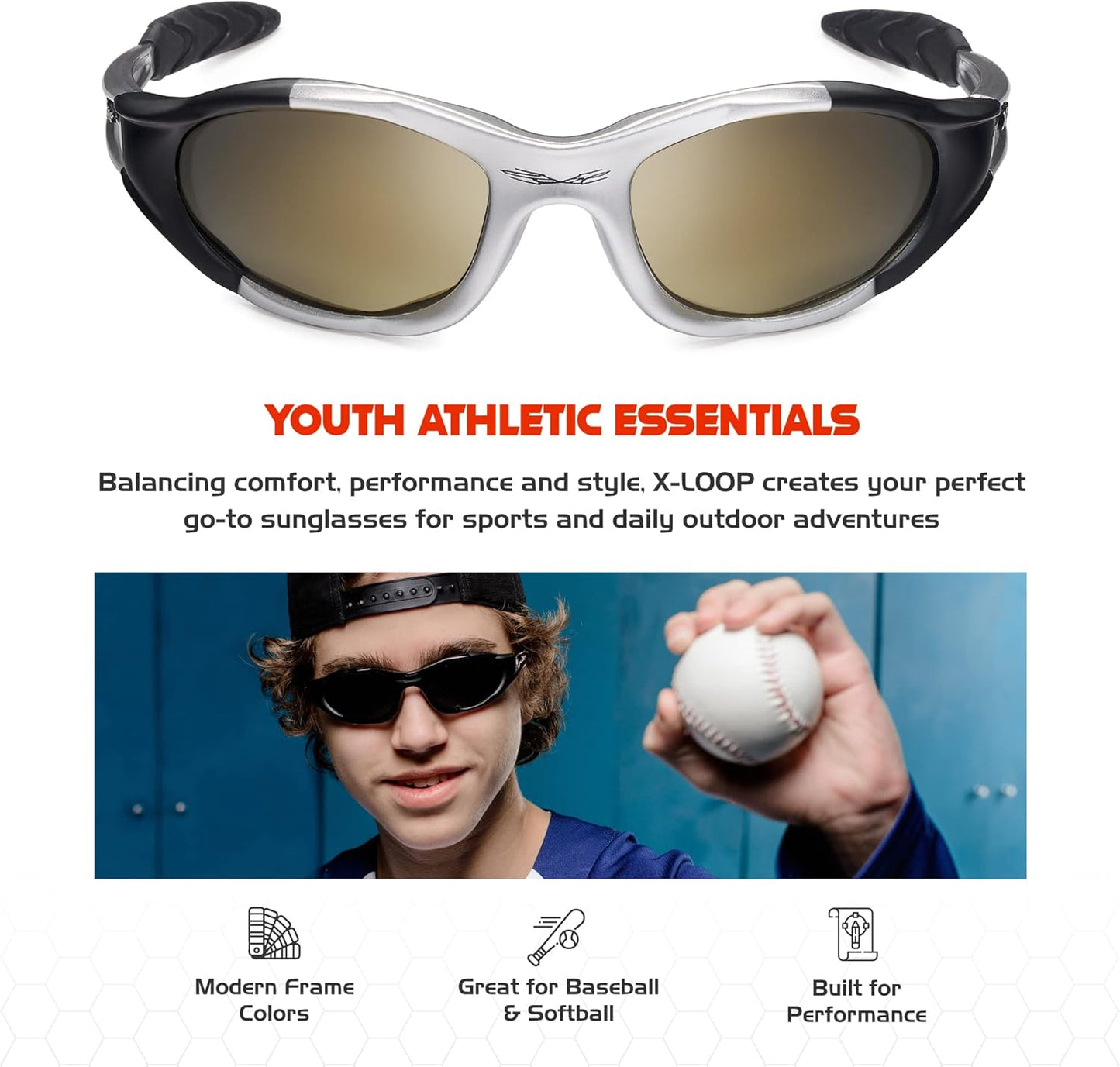 Polarized Youth Sports Sunglasses for Boys & Teens (Ages 8-16) - UV400 Baseball Wraparound