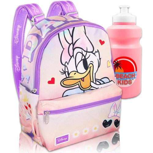Daisy Duck Mini Backpack - Daisy Duck Small Backpack Backpack Bundle with 13” Daisy Duck Mini Backpack with Front Pocket, 26oz Water Bottle, More | Daisy Duck Backpack for Kids
