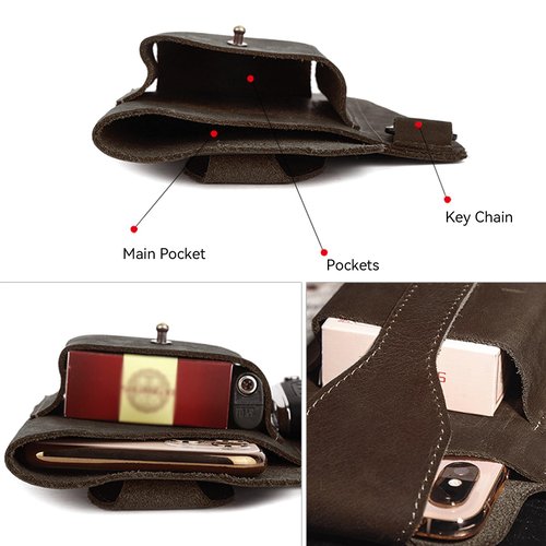 BRASS TACKS Leathercraft Crazy Horse Leather Mobile Phone Bag Tactical Waist Bag Hanging Bag Retro Genuine Leather Men's Waist Bag