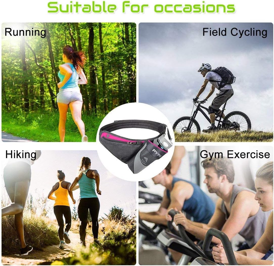 PYFK Running Belt Hydration Waist Pack with Water Bottle Holder for Men Women Waist Pouch Fanny Bag Reflective Fits iPhone 6/7 Plus (Rose)