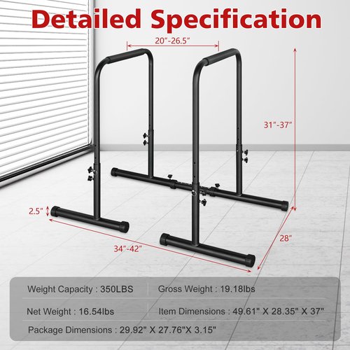LSKSSNG Dip Stand Station, Adjustable Height Dip Station for Strength Training, Heavy Duty Steel Parallel Push Up Stand, Home Gym Fitness Workout Dip bar Station,Tricep Dips, Pull-Ups, Push-Ups