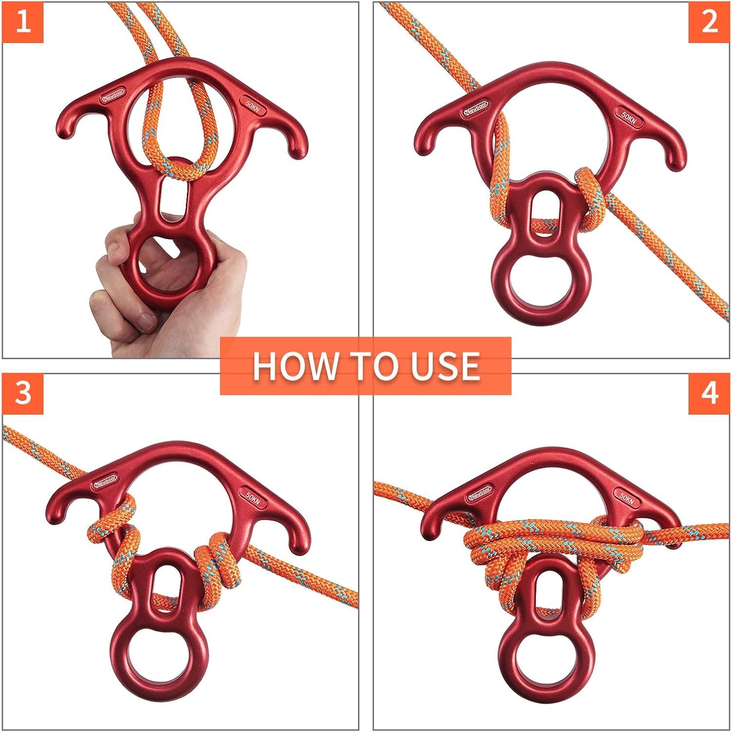 NewDoar 50KN 11000 LBF Rescue Figure,8 Descender Large Bent-Ear Belaying and Rappelling Gear Belay Device for Rock Climbing, Aerial Dance,Ziplining and Peak Rescue 7075 Aluminum Alloy