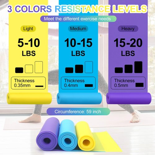 Resistance Bands, Exercise Bands for Physical Therapy, Elastic Bands for Home Exercise, Resistance Band for Physical Therapy, Stretch, Recovery, Pilates, Strength Training and Yoga Starter Set