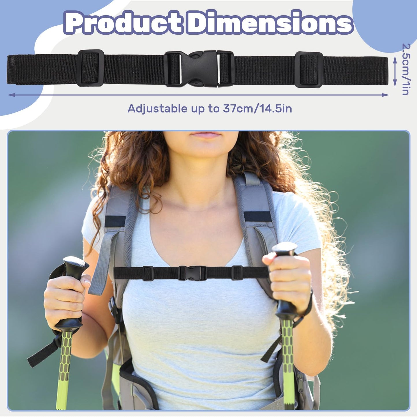 4 Pcs Non-Slip Backpack Chest Straps, Heavy Duty Adjustable Adult Universal Backpack Sternum Strap Chest Belt with Quick Release Buckle for Outdoor Camping Hiking Jogging (Black)