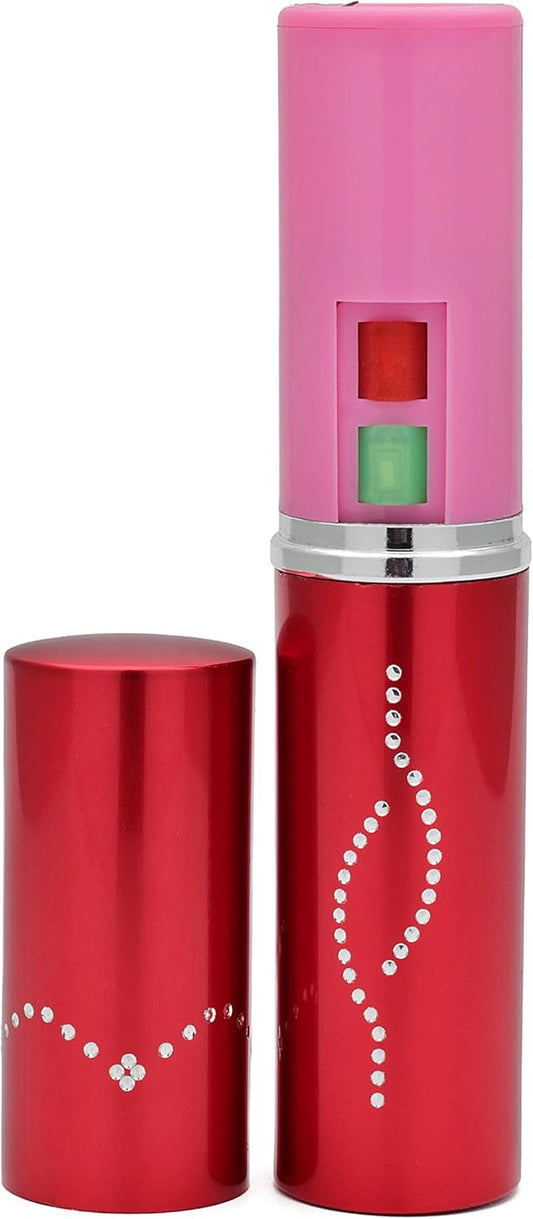 Spark Lipstick Stun Gun Women Self Defense Bright Led Flashlight - Rechargeable Battery (Red)