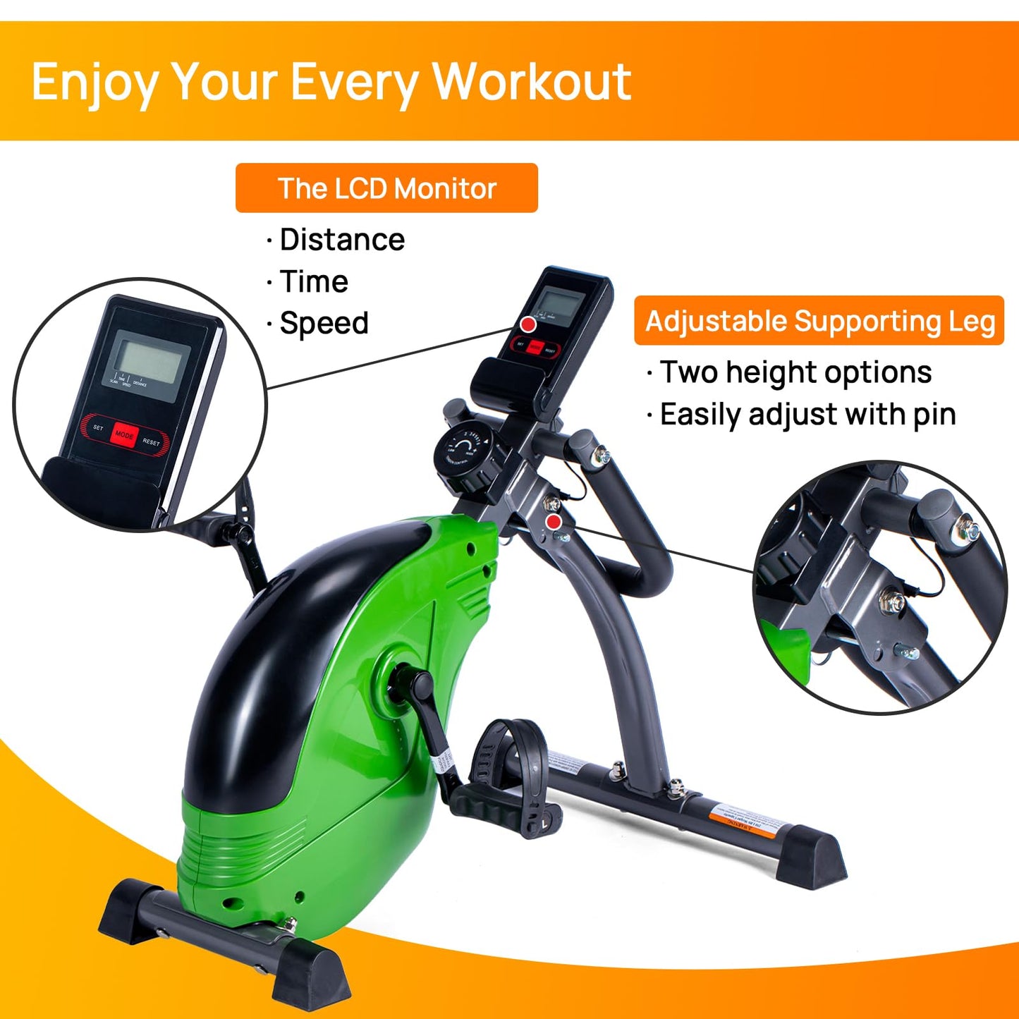 HYTY Mini Exercise Bike, Folding Pedal Trainer, Dual Function Pedal Exerciser with Digital Monitor and Carrying Handle, Display for Arms and Legs Workout