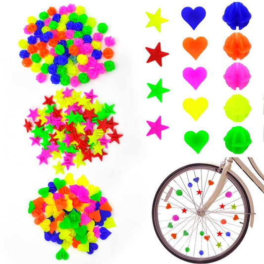 315 Pcs Bike Wheel Spokes Beads, Children's Plastic Clip Beads Bicycle Bike Spoke Decorations, Colorful Round Bike Spokes Accessoriess Wheel Decorations Covers (Assorted Colors and 3 Shapes)