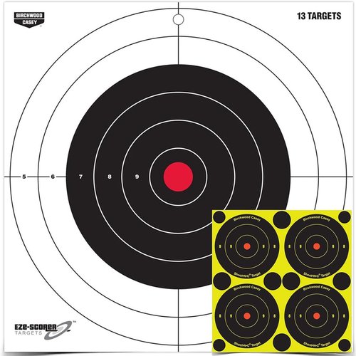 Birchwood Casey 12" Eze-Scorer Bull's-Eye Practice Shoot-Up Brilliant White Paper Targets for Indoor and Outdoor Use, 13 Targets