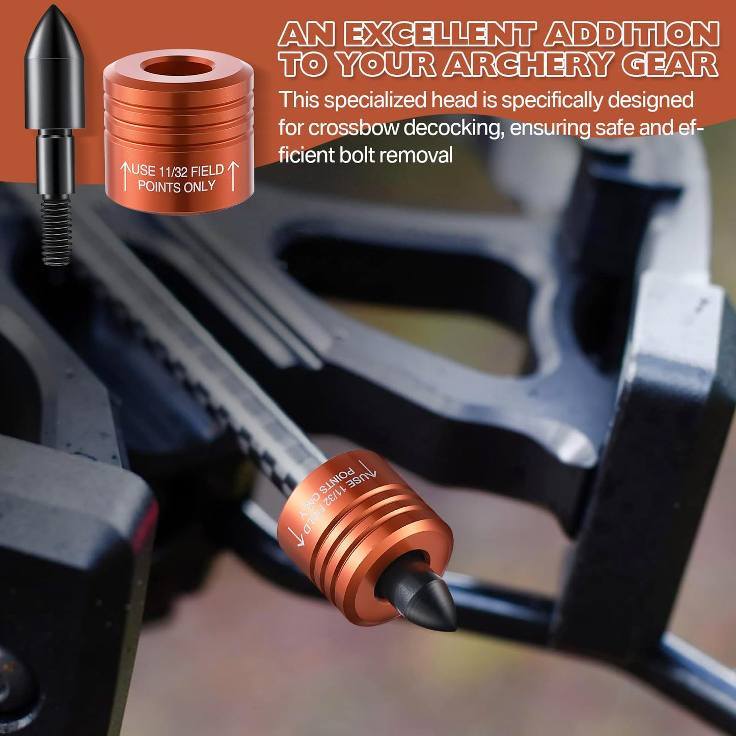 Feekoon 2 Pack Crossbow Bolt Decocking Head, Decocking Point Crossbow Arrow Release Tip Fit for Most Hunting and Competition Arrows and Bolts, Release Recurve, Compound Bow(Orange)