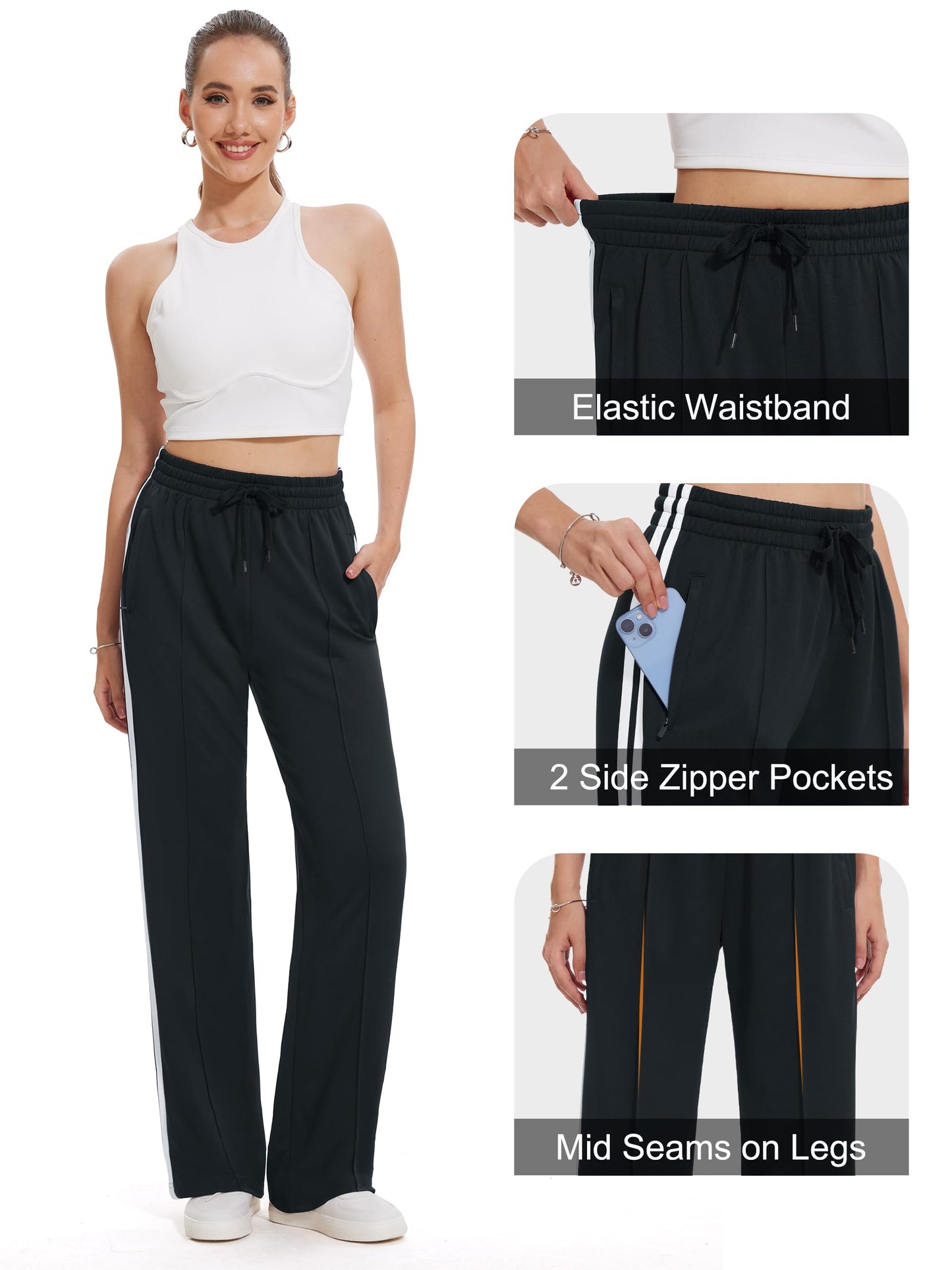 Tapata Women's 34" Inseam Tall Track Pants Loose Straight Leg Jogging Sweatpants Warm-Up Sports Athletic Running, Black, S