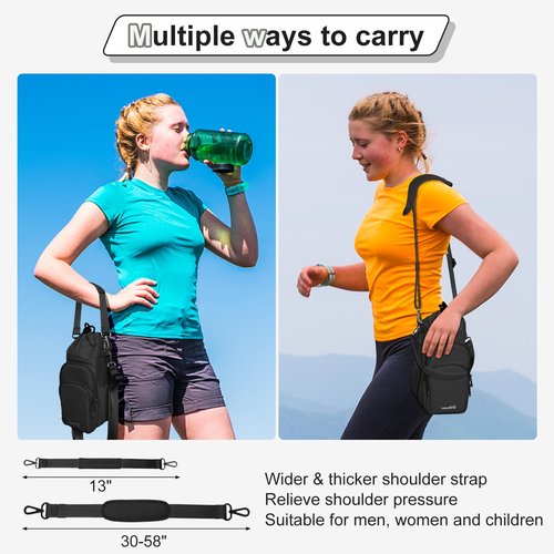 Water Bottle Holder with Strap, 4 Big Pockets with Compartment, 24oz/32oz/40oz Crossbody Water Bottle Carrier Bag