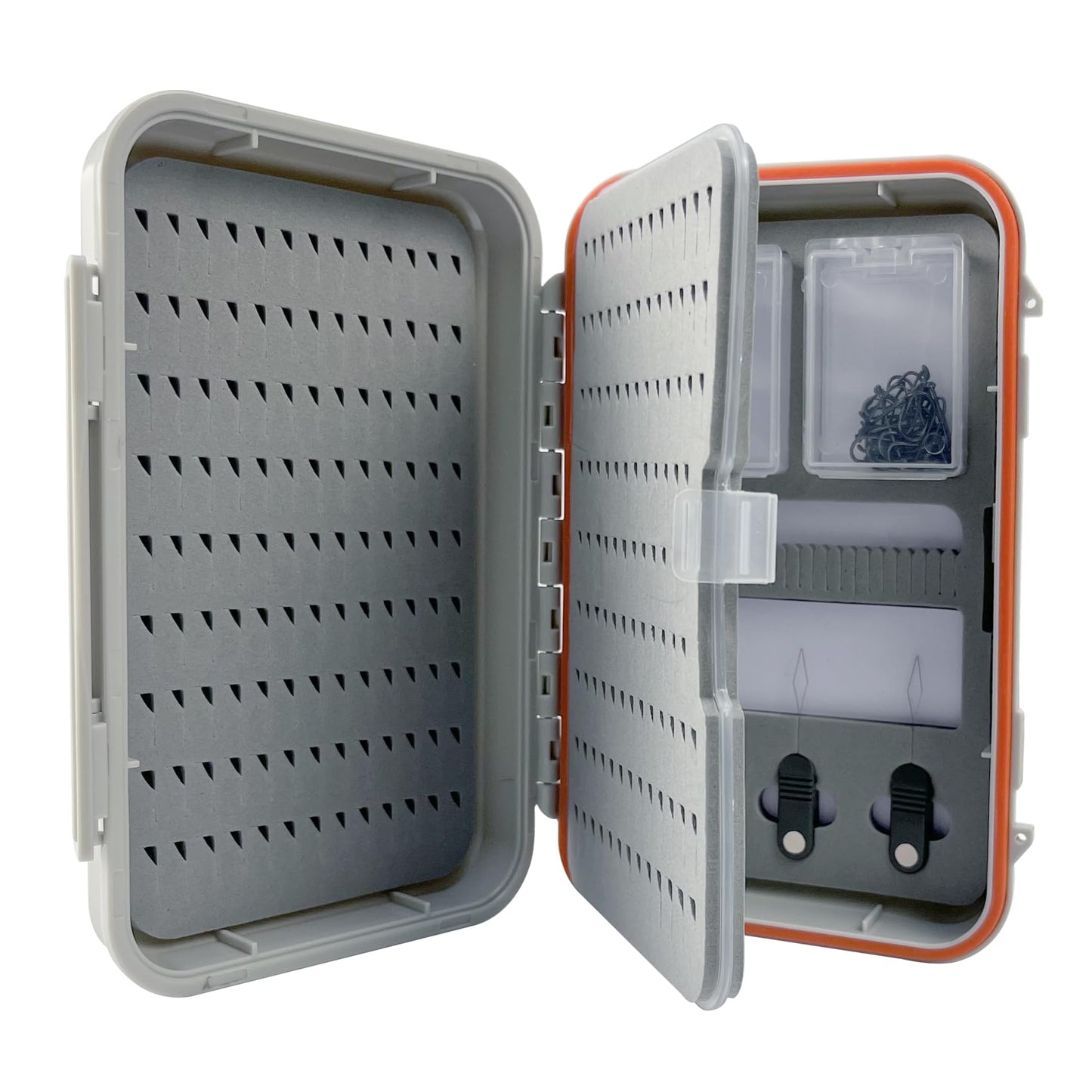 Aventik Large Capacity Waterproof Fly Fishing Box 4-Layer Foam Tackle Fishing Box for Freshwater Saltwater Streamer Storage with 2 Mini Hook box Piece Magnetic and Hook threader (H039X)