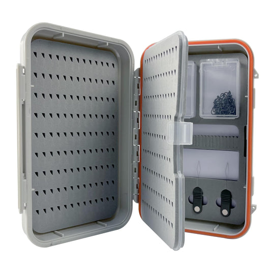 Aventik Large Capacity Waterproof Fly Fishing Box 4-Layer Foam Tackle Fishing Box for Freshwater Saltwater Streamer Storage with 2 Mini Hook box Piece Magnetic and Hook threader (H039X)