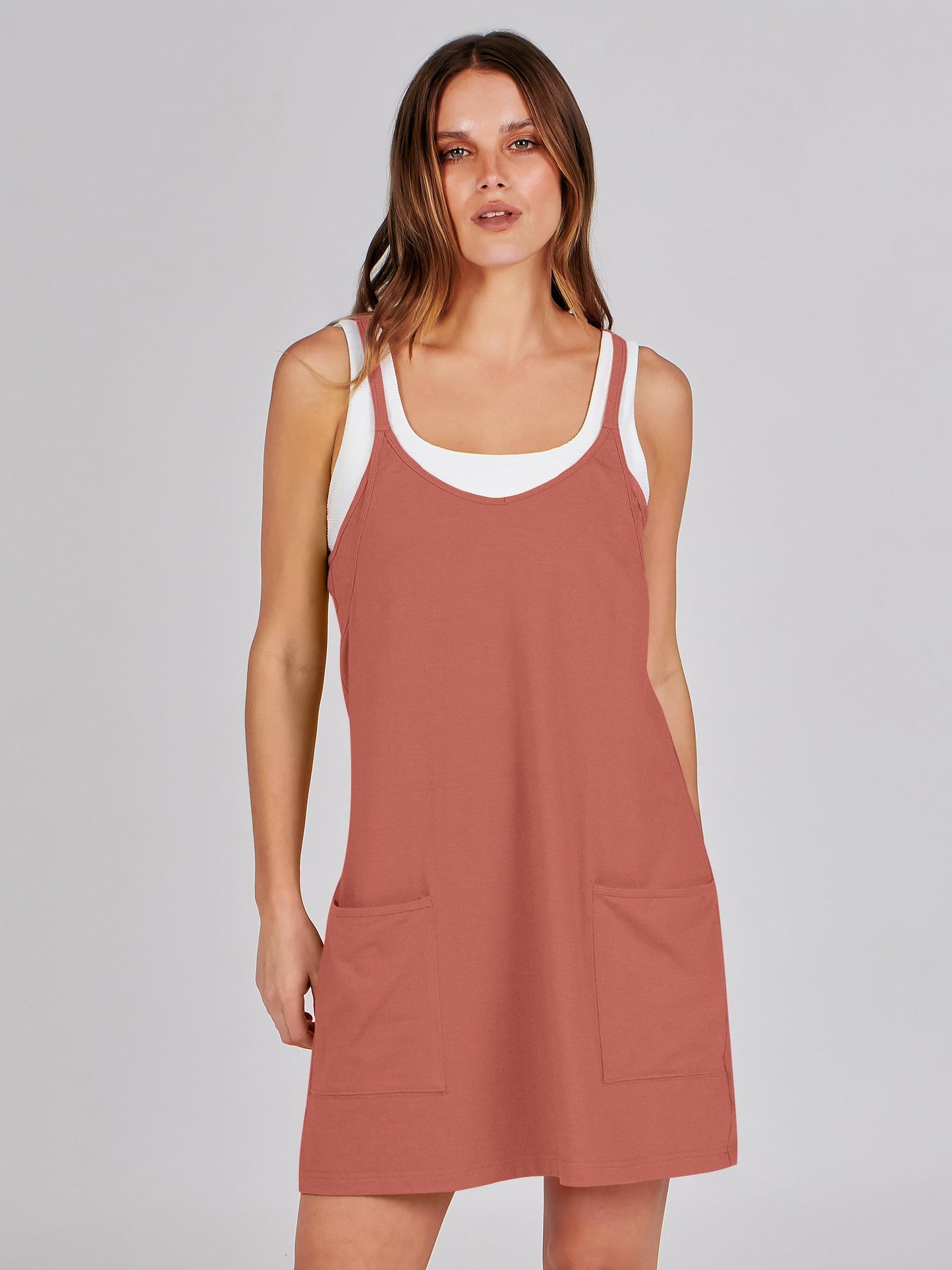ANRABESS Women Athletic Dress Summer Tennis Workout Active Sports Mini Romper Dress Built in Shorts Travel Vacation Clothes Rust Small