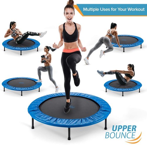 Machrus Upper Bounce Mini Trampoline for Adults – Rebounder Exercise & Fitness Trampolines for Kids – Small Durable Rebounder with Jumping Mat, Portable & Foldable Workout Trampoline.