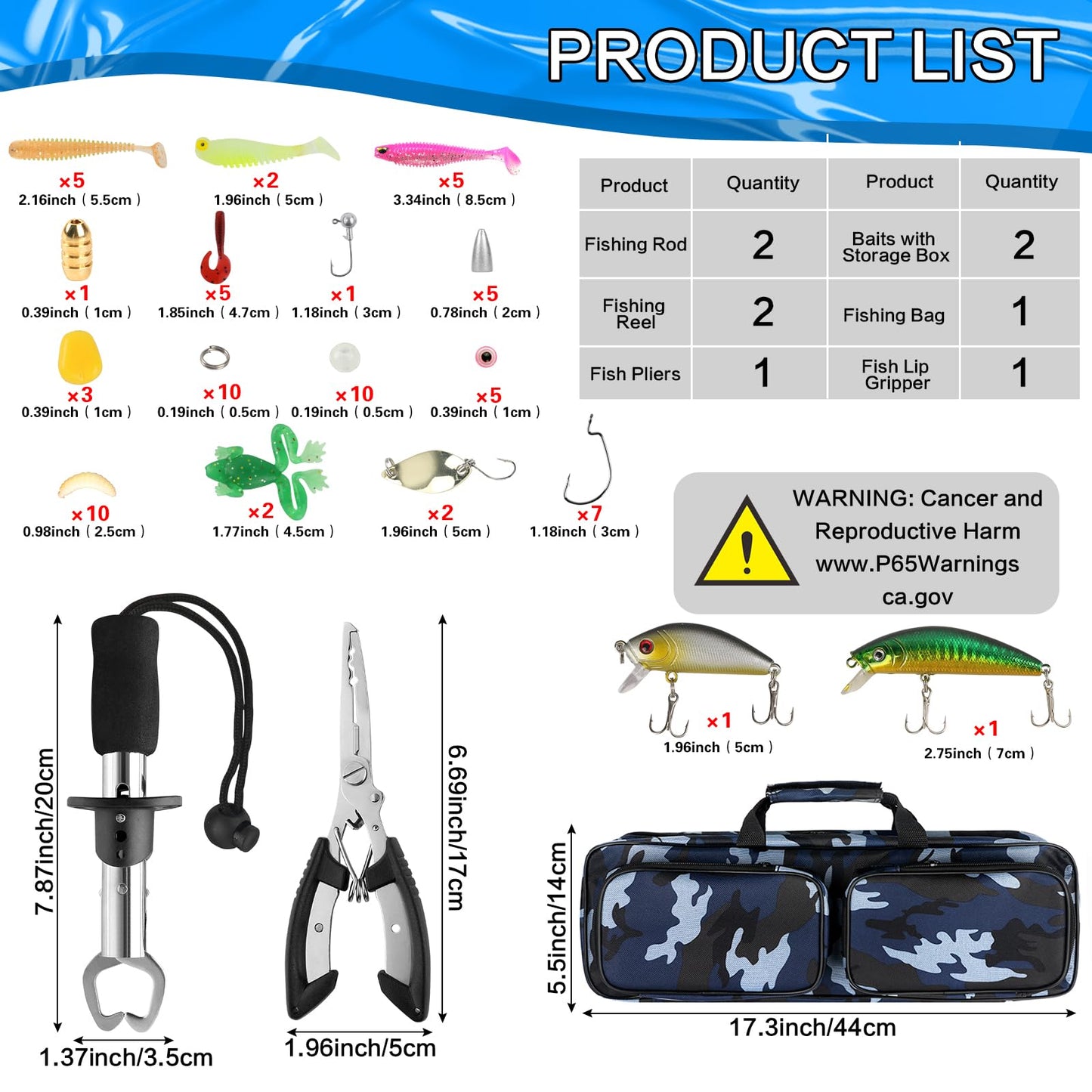 Family Fishing Pole Combo, 2PCS Portable Parent-Child Travel Fishing Kit, 6.89FT 4.92FT Telescopic Fishing Rod Spinning Reel Spincast Reel Baits Pliers Fish Lip Gripper Gift for Adults Kids Youth