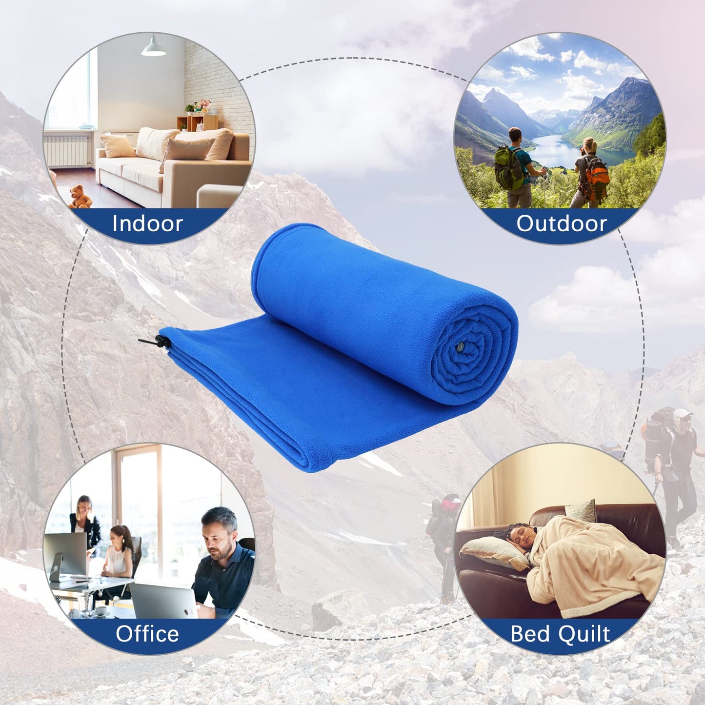 Arctic Lemmings Fleece Sleeping Bag Liner, 75" Long Zipper Microfiber Fleece Travel Single Sleeping Bag Camping Blanket, Indoor Outdoor Blanket for Adults & Children (Blue)
