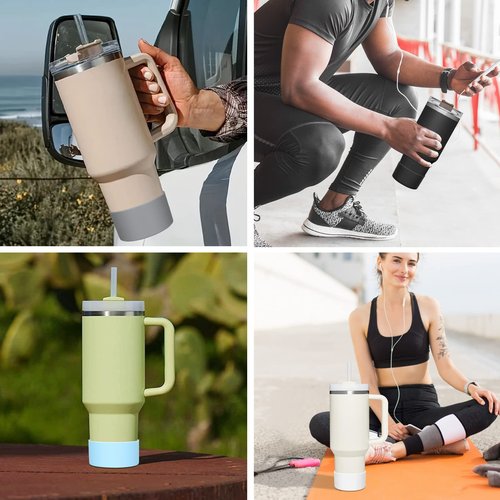 Silicone Boot and Adjustable Straw Cover for Stanley 40 oz Quencher & IceFlow 20oz 30oz, 2 PCS Protective Tumbler Cup Boot Sleeve Water Bottle Accessories