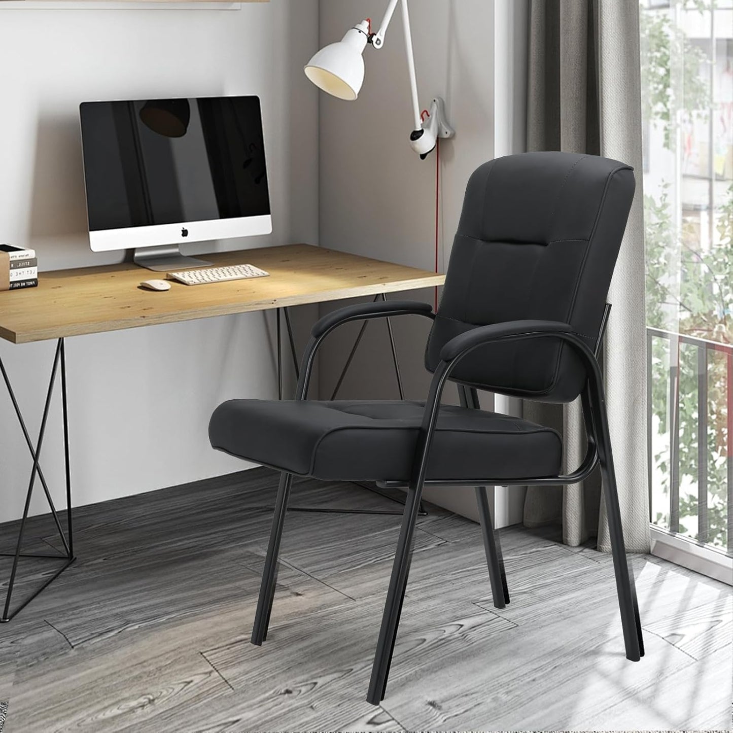 Athena Collection Desk Chairs No Wheels Set of 2, Office Guest Chairs with Sled Base Mesh Back Armrest, Side Reception Armchairs for Reception Conference Waiting Room, Black
