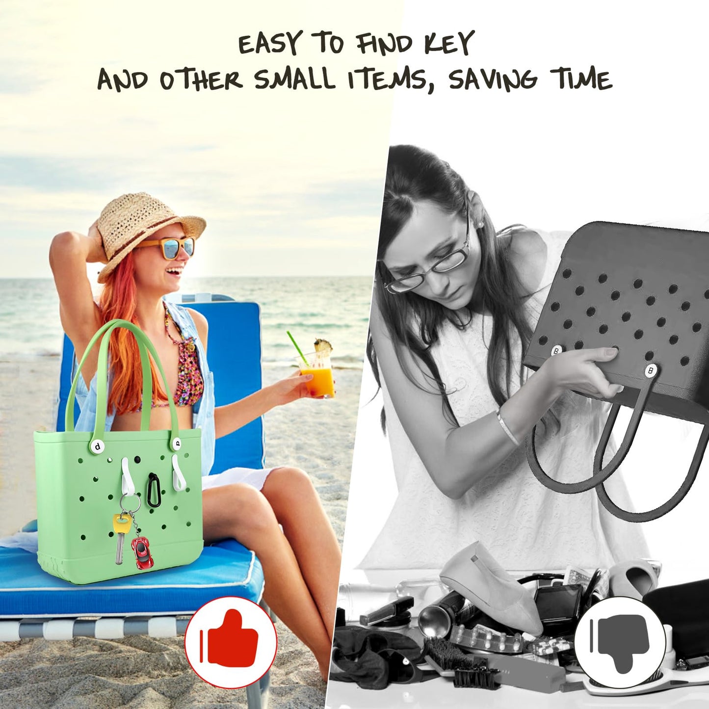 GERYUAEG 10Pcs Inserts Hooks Accessories for Bogg Bag, Durable Charms Key Holder & Carabiner Keychain Compatible with Rubber Beach Tote Bags (black10)