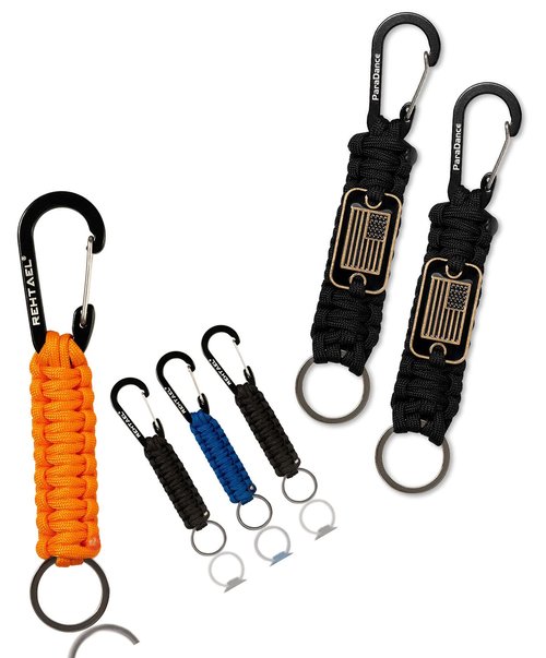 REHTAEL Paracord Keychain (4-Pack), ParaDance Paracord Keychain Carabiner with Cool USA Flag (2-Pack)
